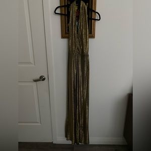 Reformation Metallic Gold Halter V-neck Jumpsuit